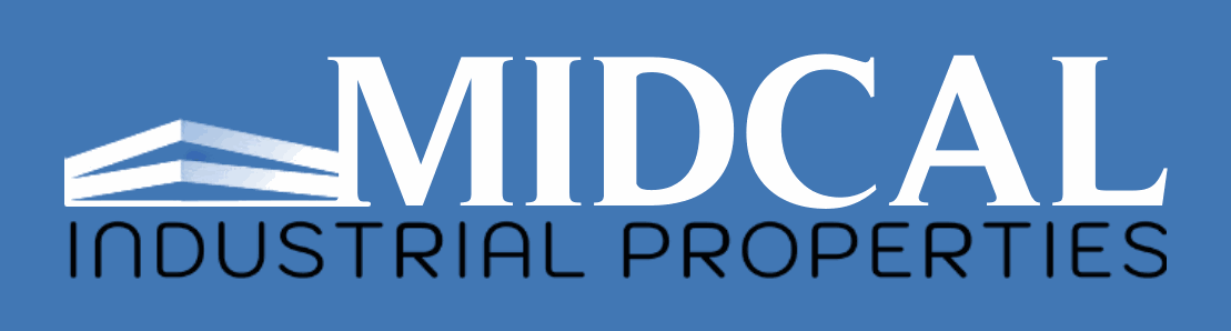 Mid Cal Industrial Properties full logo in white and navy on blue